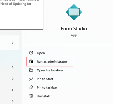 Picture showing the Run As Administrator Option. 